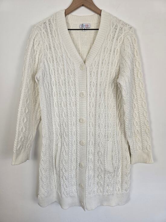 D&Co. Sweaters - D&Co Ivory Cable Knit Long Cardigan Sweater Cottagecore Size M